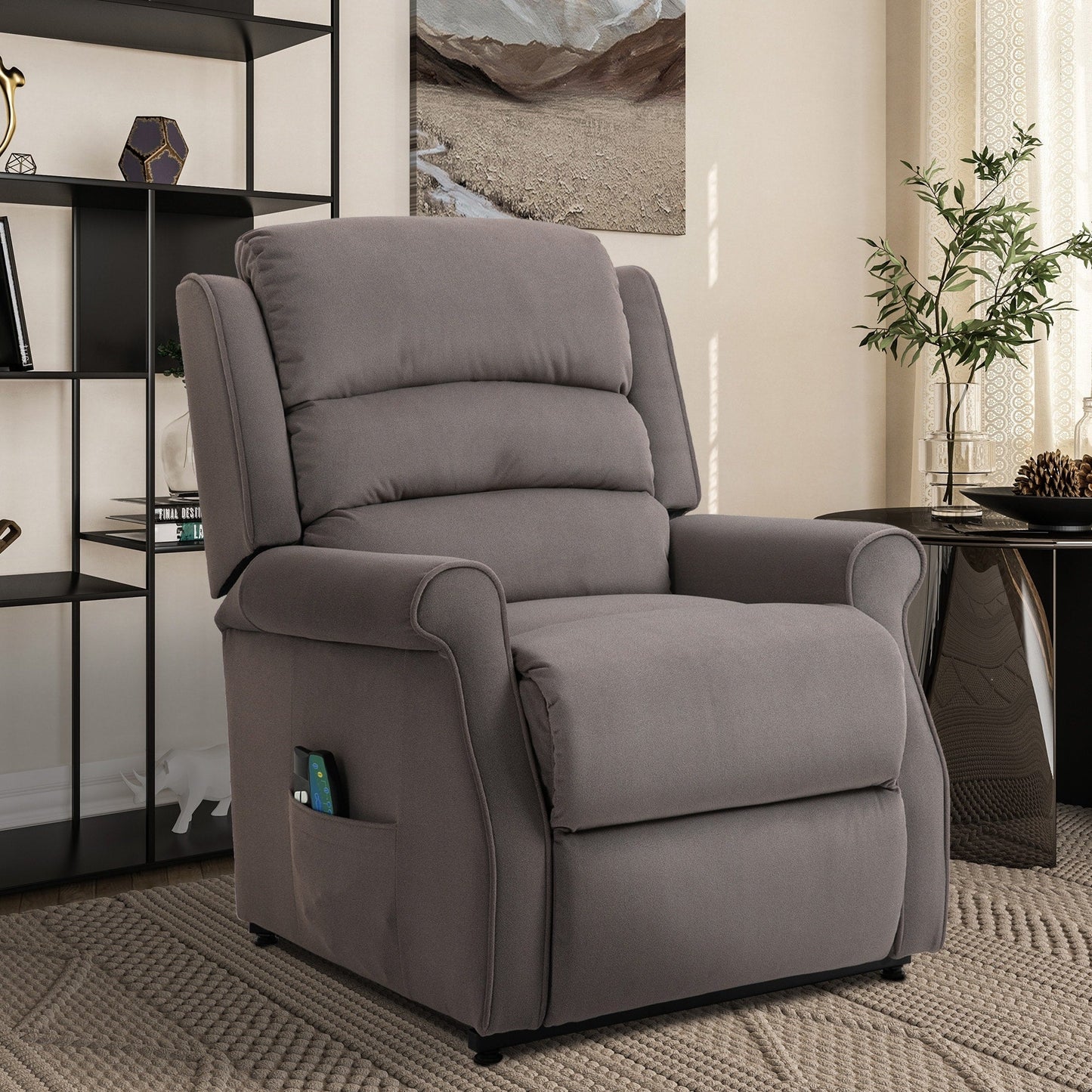 Fauteuil inclinable électrique Clihome en tissu chenille avec fonction massage