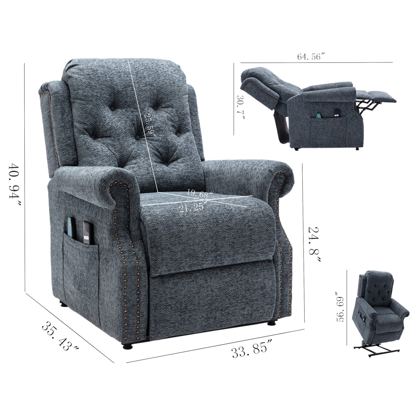Fauteuil inclinable électrique Clihome en tissu chenille tricoté avec massage