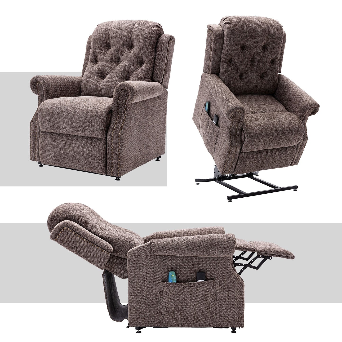 Fauteuil inclinable électrique Clihome en tissu chenille tricoté avec massage