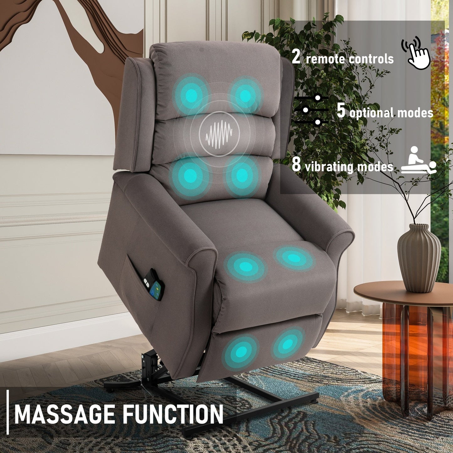 Fauteuil inclinable électrique Clihome en tissu chenille avec fonction massage