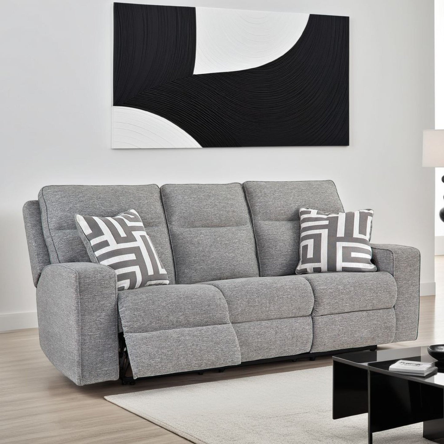 Canapé inclinable électrique Cloe, gris Performance Nuvella, 2 oreillers 88 pouces