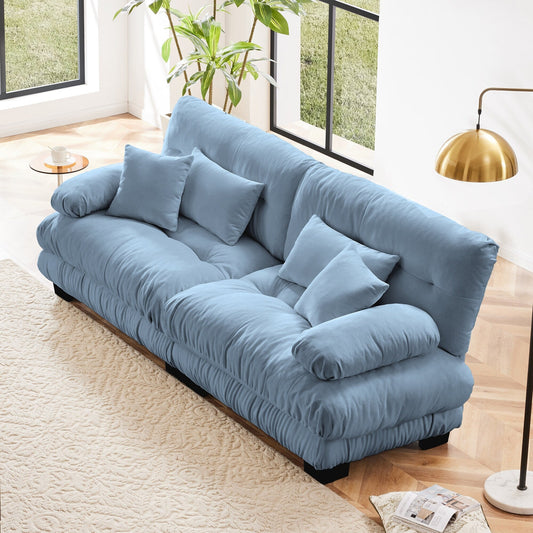 Canapé 2 places Cloud Couch pour salon, Chenille, 2 places, 2 coussins lombaires et 2 coussins décoratifs, bleu chenille