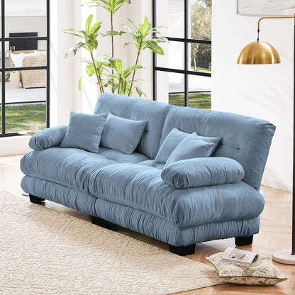 Canapé 2 places Cloud Couch pour salon, Chenille, 2 places, 2 coussins lombaires et 2 coussins décoratifs, bleu chenille