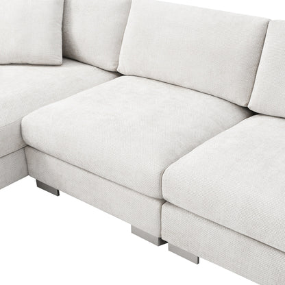 Canapé sectionnel Cloud, ensemble de canapés de luxe en forme de L avec 2 oreillers gratuits, mobilier d'intérieur 4 places en chenille avec méridienne surdimensionnée