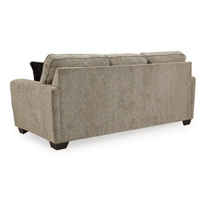 Canapé Cluer, chenille polyester marron moka, 4 coussins décoratifs, 220 cm