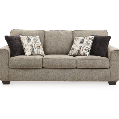 Canapé Cluer, chenille polyester marron moka, 4 coussins décoratifs, 220 cm