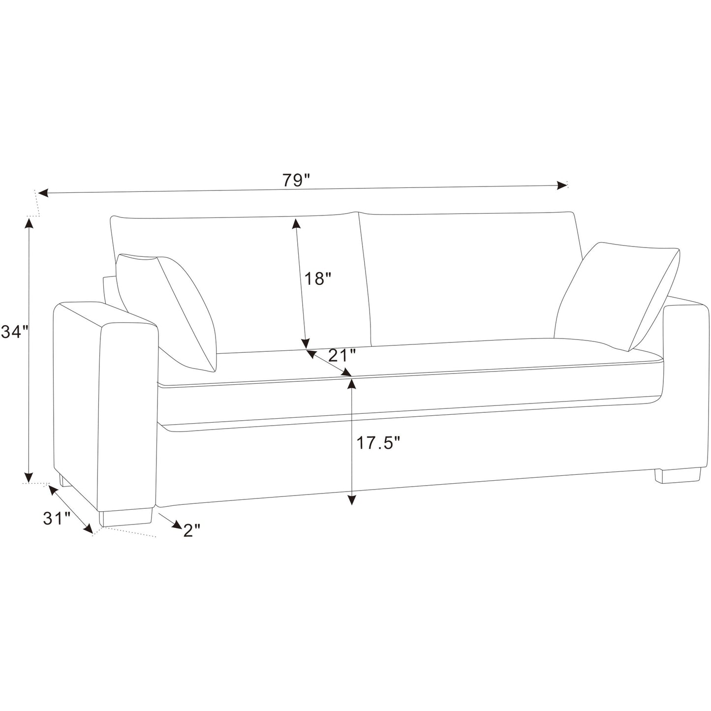 Canapé en velours côtelé de style côtier - 31 P x 79 L x 34 H