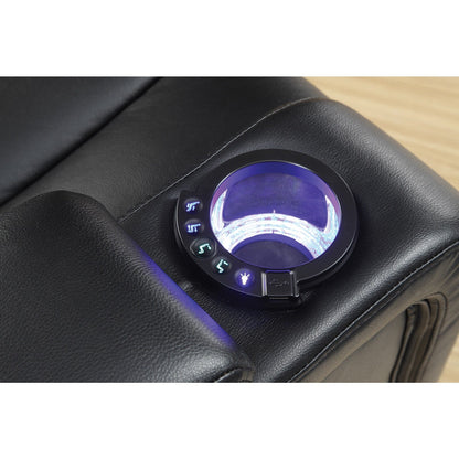 Canapé électrique Delange en similicuir noir avec appuie-têtes