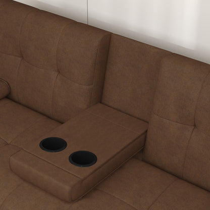 Canapé-lit causeuse rembourré couleur café avec porte-gobelets
