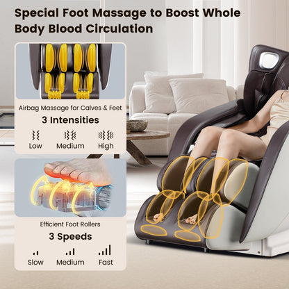 Fauteuil de massage complet du corps avec commande vocale et rouleau chauffant pour les pieds