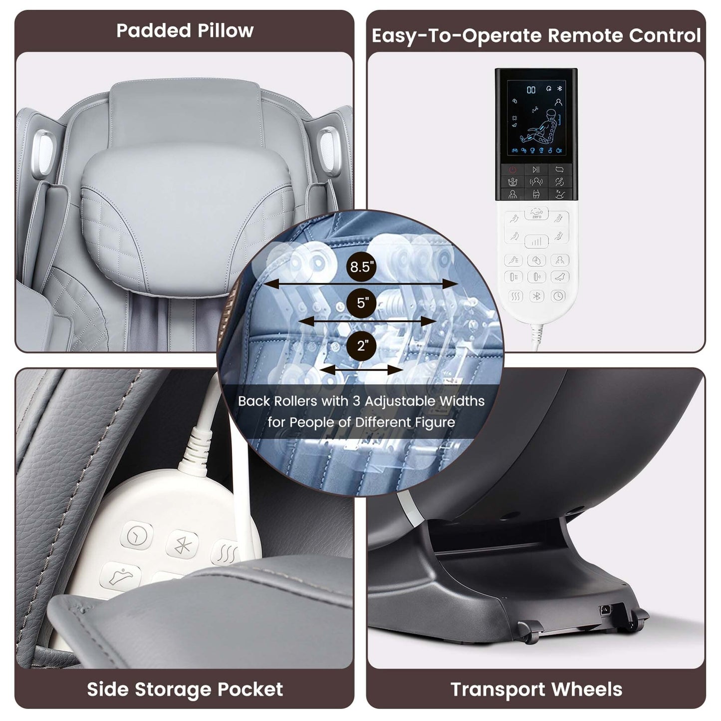 Fauteuil de massage complet du corps avec commande vocale et rouleau chauffant pour les pieds