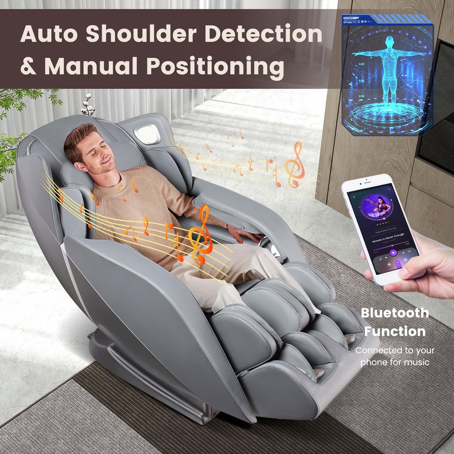 Fauteuil de massage complet du corps avec commande vocale et rouleau chauffant pour les pieds