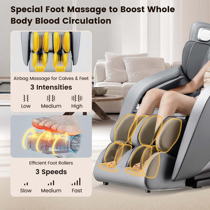 Fauteuil de massage complet du corps avec commande vocale et rouleau chauffant pour les pieds