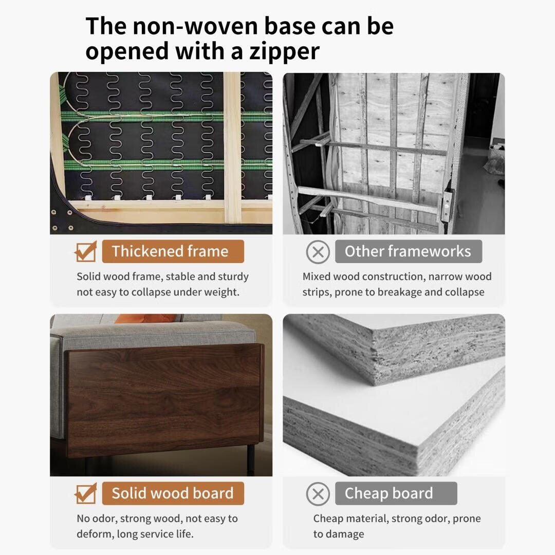 Canapé polyvalent en bois massif compressible de 111,81 pouces pour un style de vie moderne, 4 places