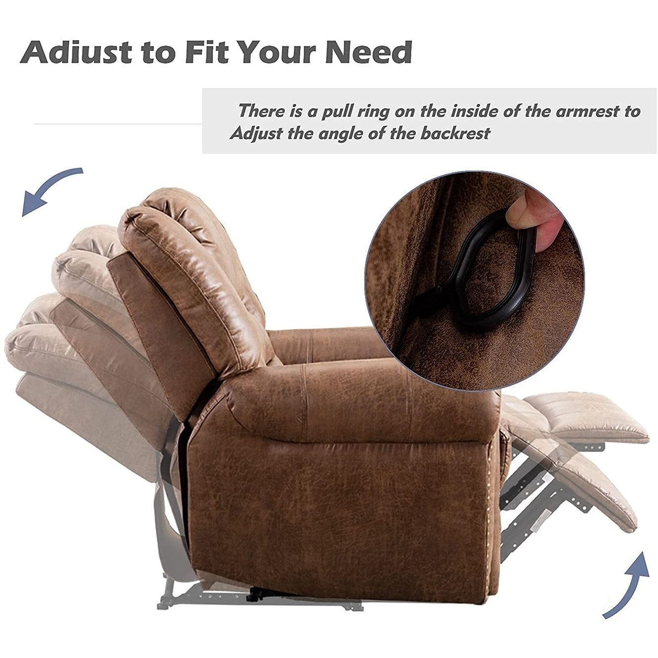 Fauteuil inclinable manuel classique et traditionnel avec accoudoirs et dossier confortables