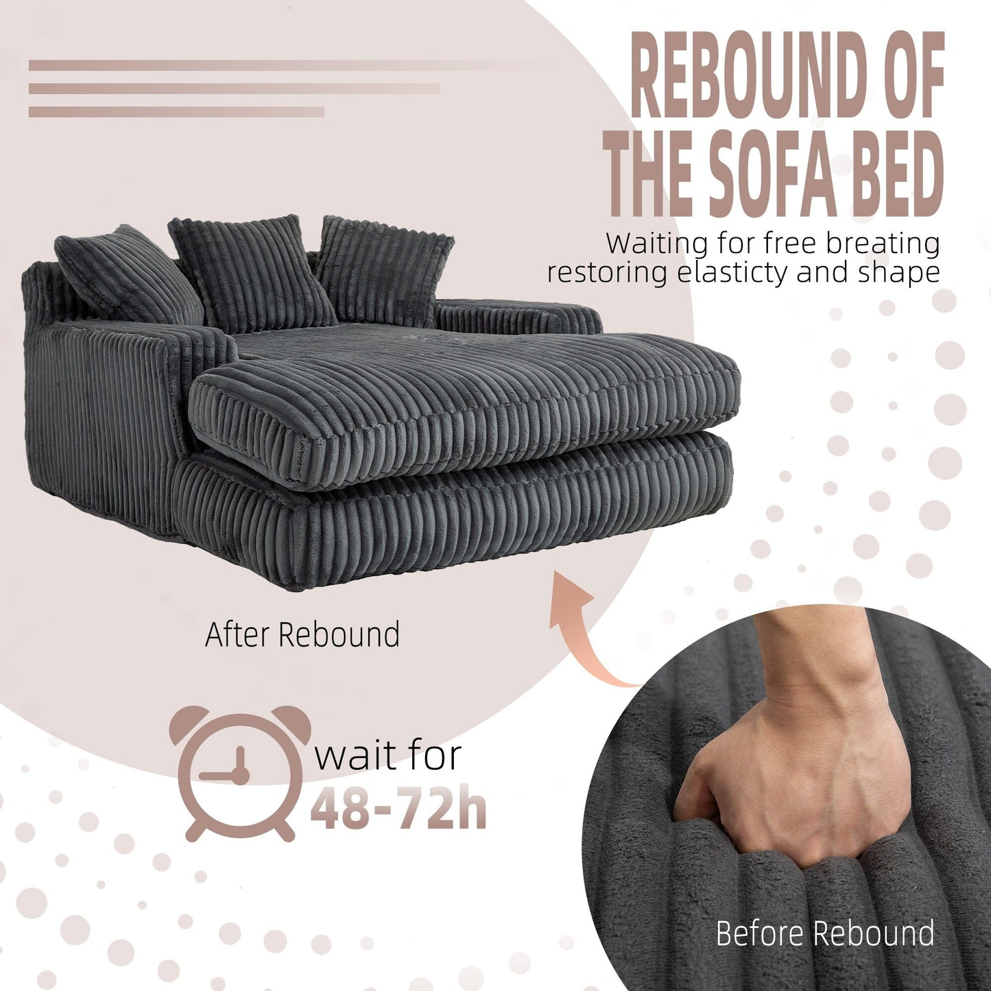 Canapé-lit en velours côtelé avec rembourrage en éponge hautement élastique, sans installation pour le salon