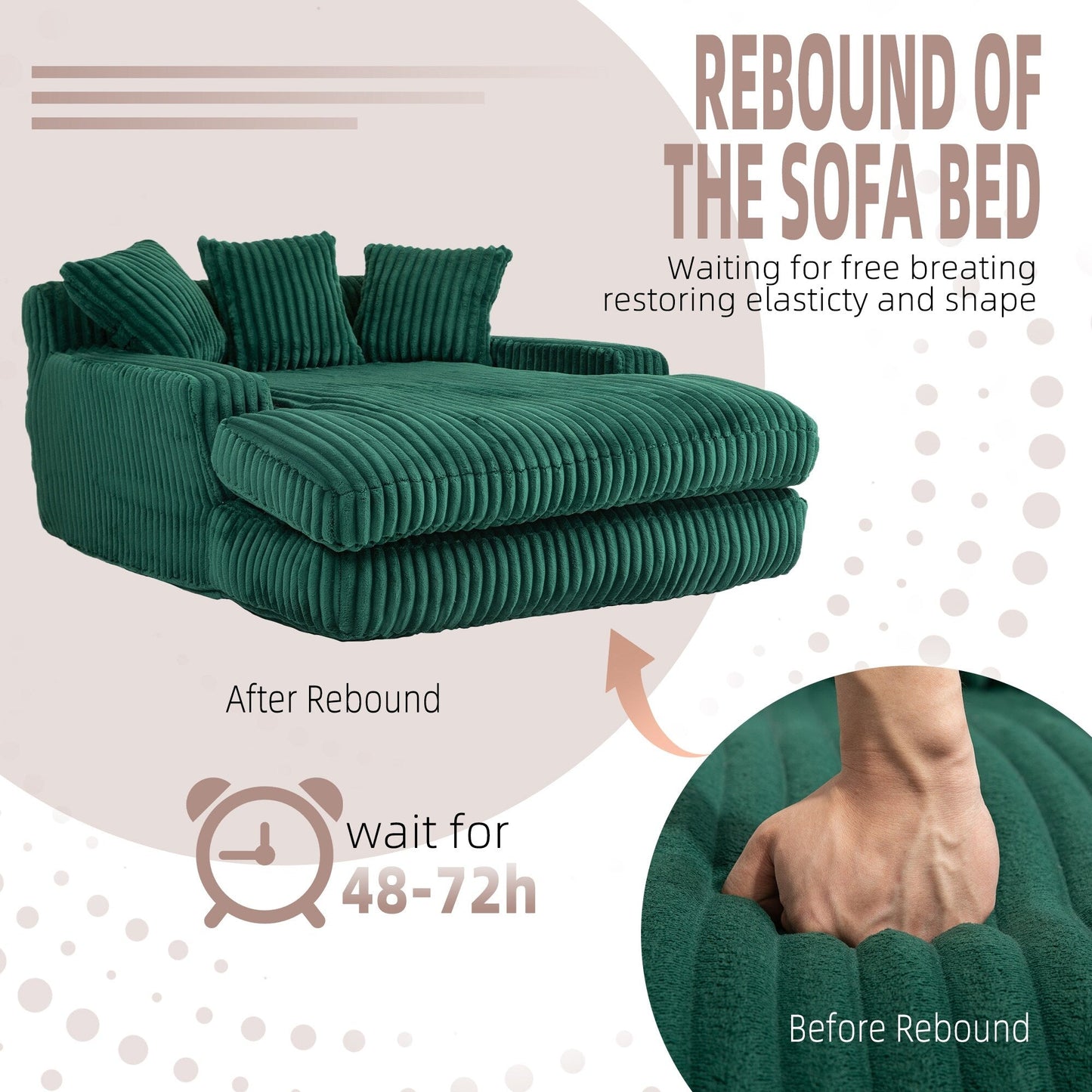 Canapé-lit en velours côtelé avec rembourrage en éponge hautement élastique, sans installation pour le salon