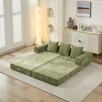 Canapé-lit convertible confortable avec matelas pliant, canapé-lit de sol, canapé de sol en chenille avec accoudoir, canapé de salon de sol