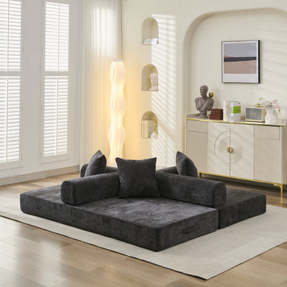 Canapé-lit convertible confortable avec matelas pliant, canapé-lit de sol, canapé de sol en chenille avec accoudoir, canapé de salon de sol