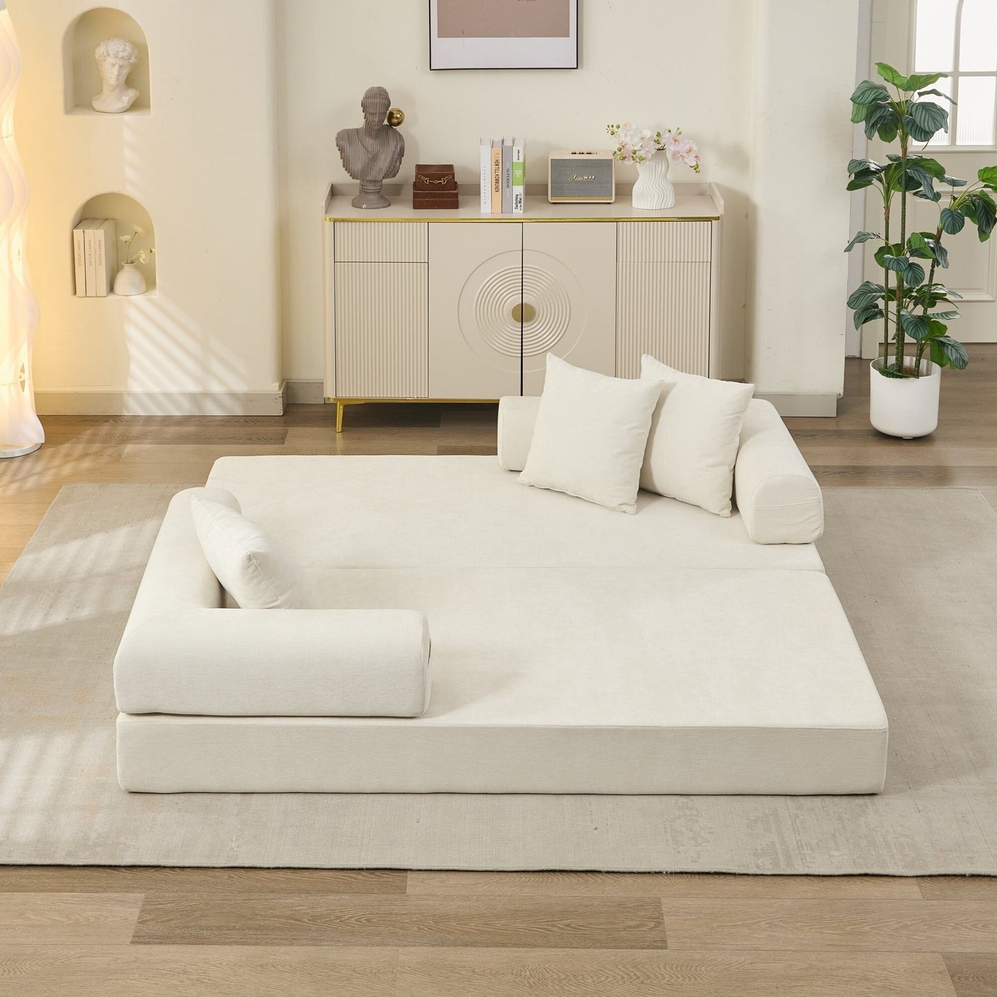 Canapé-lit convertible confortable avec matelas pliant, canapé-lit de sol, canapé de sol en chenille avec accoudoir, canapé de salon de sol