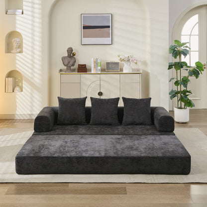 Canapé-lit convertible confortable avec matelas pliant, canapé-lit de sol, canapé de sol en chenille avec accoudoir, canapé de salon