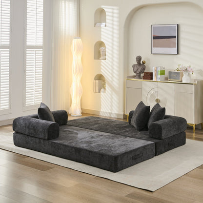 Canapé-lit convertible confortable avec matelas pliant, canapé-lit de sol, canapé de sol en chenille avec accoudoir, canapé de salon