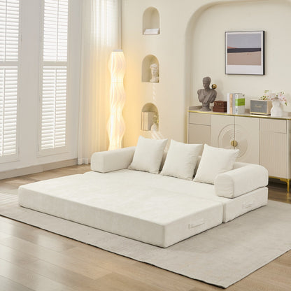 Canapé-lit convertible confortable avec matelas pliant, canapé-lit de sol, canapé de sol en chenille avec accoudoir, canapé de salon