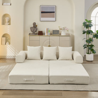 Canapé-lit convertible confortable avec matelas pliant, canapé-lit de sol, canapé de sol en chenille avec accoudoir, canapé de salon