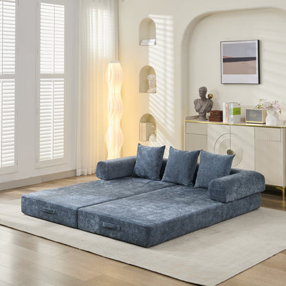 Canapé-lit convertible confortable avec matelas pliant, canapé-lit de sol, canapé de sol en chenille avec accoudoir, canapé de salon