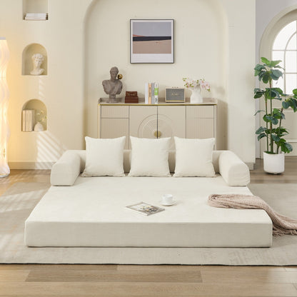 Canapé-lit convertible confortable avec matelas pliant, canapé-lit de sol, canapé de sol en chenille avec accoudoir, canapé de salon