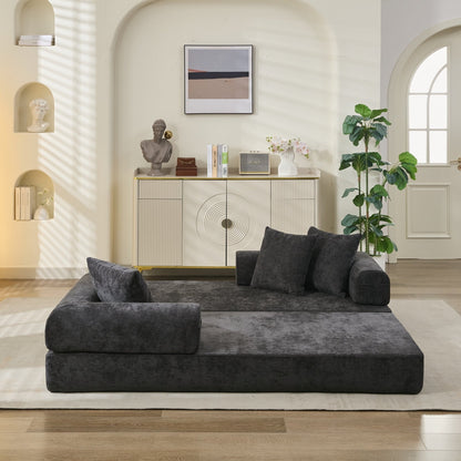 Canapé-lit convertible confortable avec matelas pliant, canapé-lit de sol, canapé de sol en chenille avec accoudoir, canapé de salon