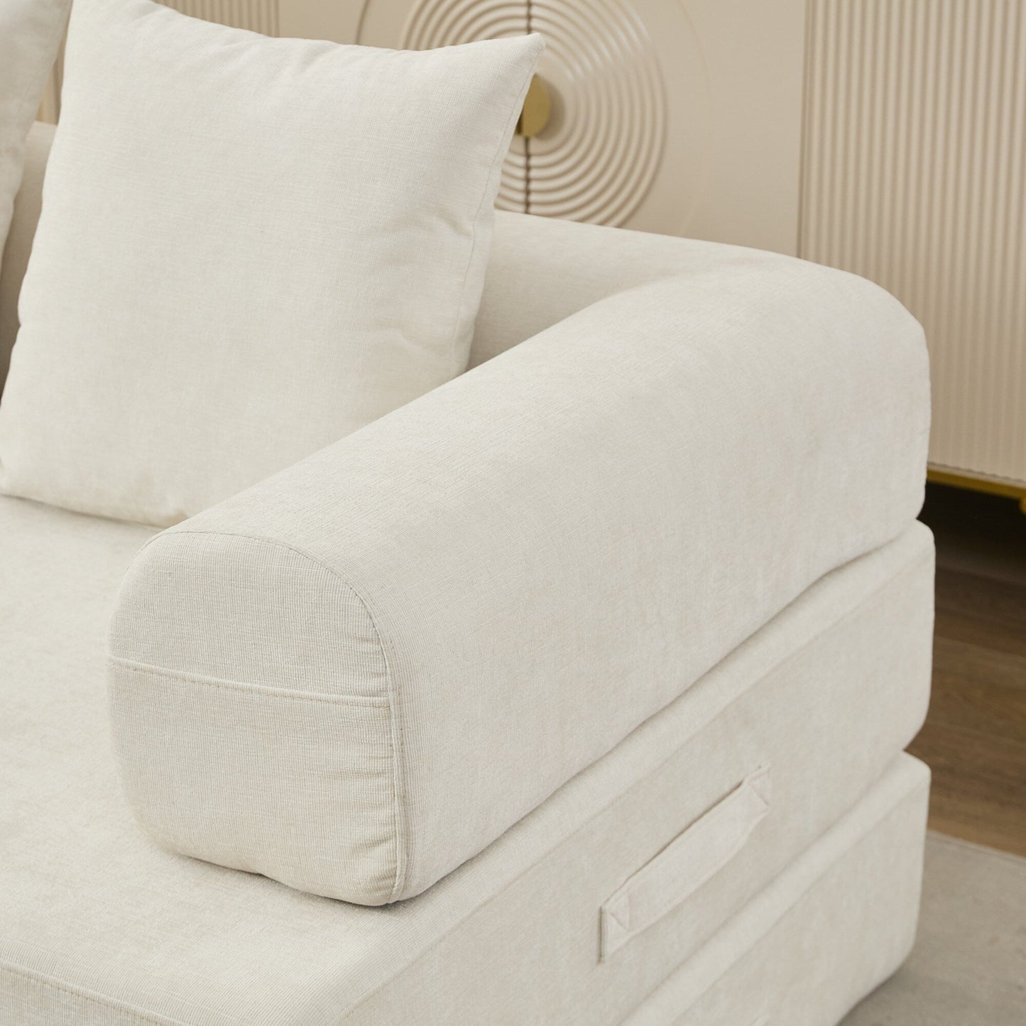 Canapé-lit convertible confortable avec matelas pliant, canapé-lit de sol, canapé de sol en chenille avec accoudoir, canapé de salon