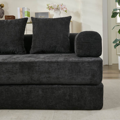 Canapé-lit convertible confortable avec matelas pliant, canapé-lit de sol, canapé de sol en chenille avec accoudoir, canapé de salon