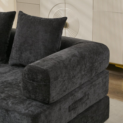 Canapé-lit convertible confortable avec matelas pliant, canapé-lit de sol, canapé de sol en chenille avec accoudoir, canapé de salon