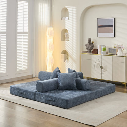 Canapé-lit convertible confortable avec matelas pliant, canapé-lit de sol, canapé de sol en chenille avec accoudoir, canapé de salon