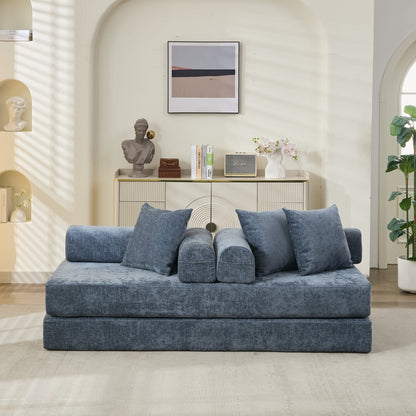 Canapé-lit convertible confortable avec matelas pliant, canapé-lit de sol, canapé de sol en chenille avec accoudoir, canapé de salon