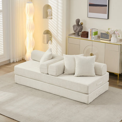 Canapé-lit convertible confortable avec matelas pliant, canapé-lit de sol, canapé de sol en chenille avec accoudoir, canapé de salon