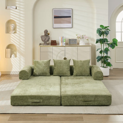 Canapé-lit convertible confortable avec matelas pliant, canapé-lit de sol, canapé de sol en chenille avec accoudoir, canapé de salon