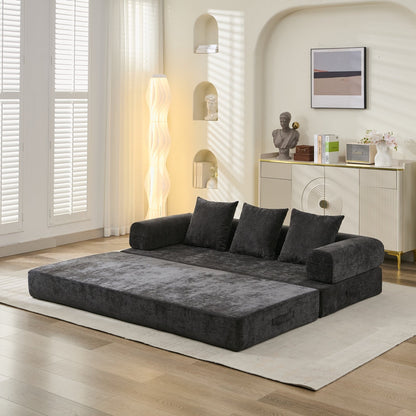 Canapé-lit convertible confortable avec matelas pliant, canapé-lit de sol, canapé de sol en chenille avec accoudoir, canapé de salon