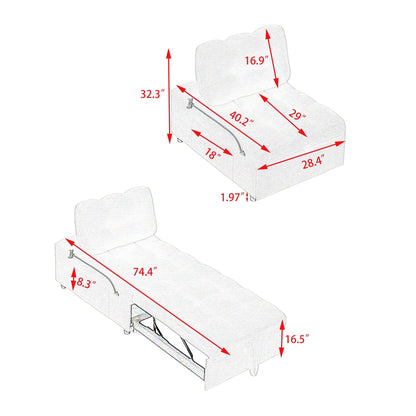 Canapé compact en tissu Teddy - Canapé convertible de 40,20 pouces pour petits espaces dans le salon ou le bureau