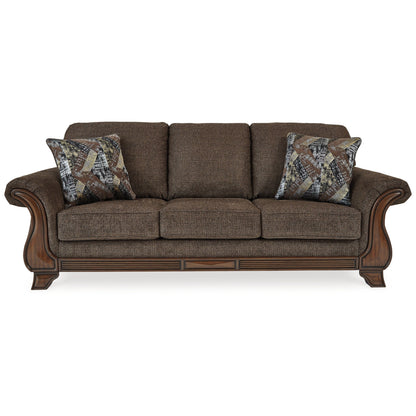 Canapé Conner, polyester marron, touches de bois apparentes, 2 coussins, 93 pouces
