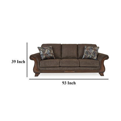Canapé Conner, polyester marron, touches de bois apparentes, 2 coussins, 93 pouces