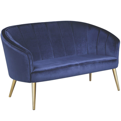 Canapé d'appoint de salon contemporain en velours bleu et pieds en laiton