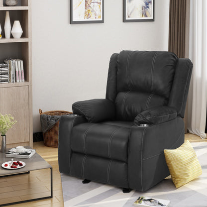 Fauteuil inclinable manuel contemporain avec porte-gobelets en acier, revêtement en similicuir moelleux, inclinaison réglable