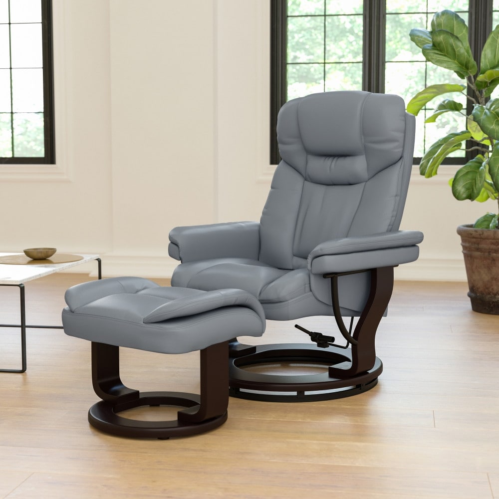 Fauteuil inclinable multi-positions contemporain et pouf incurvé avec base pivotante
