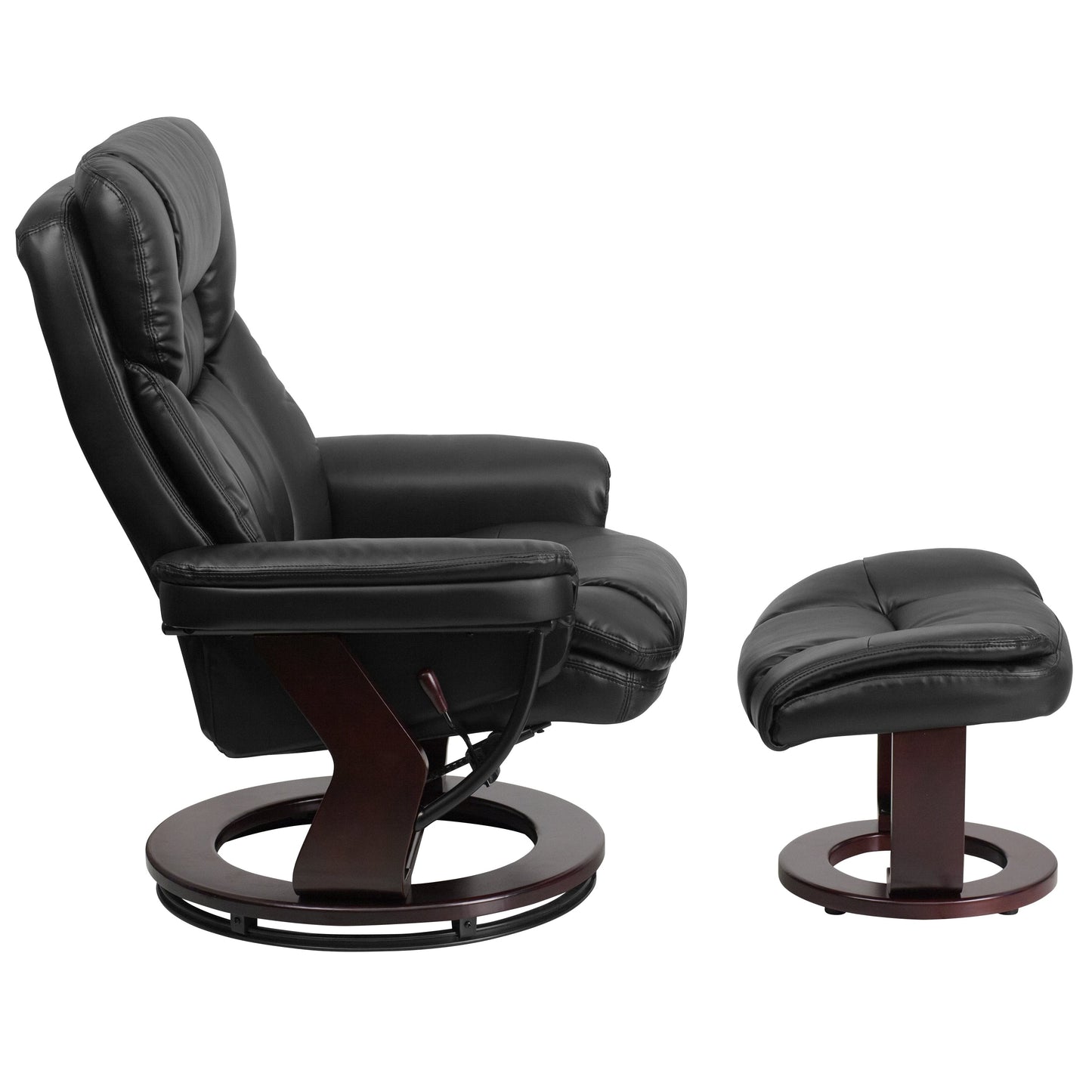 Fauteuil inclinable multi-positions contemporain et pouf incurvé avec base pivotante