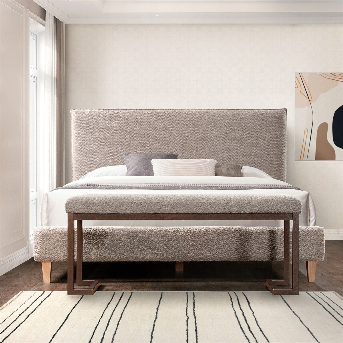 Banc d'appoint rectangulaire rembourré contemporain