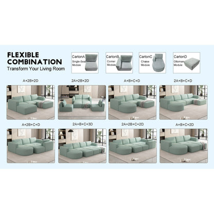 Canapé convertible modulable en U 104,32 x 70,86 cm avec méridienne, pouf et éponge compressée pour le salon
