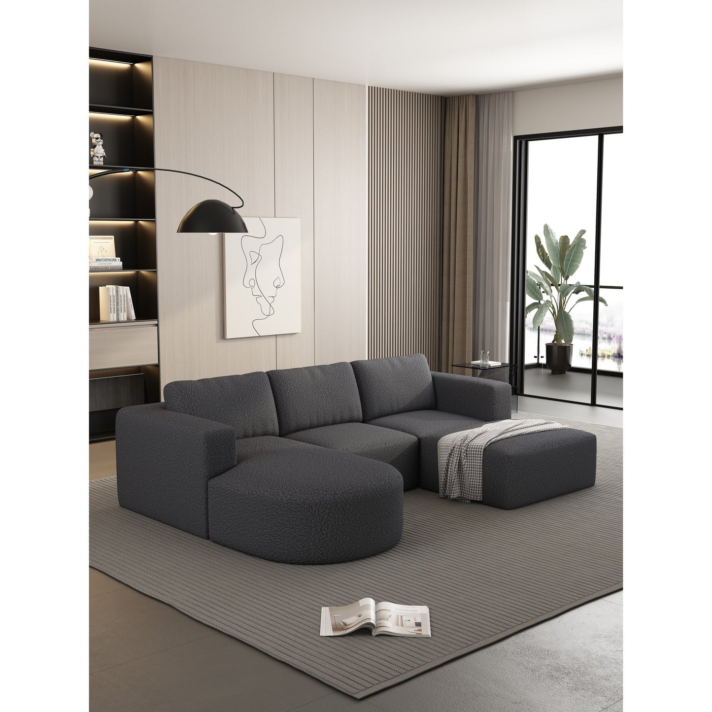 Canapé convertible modulable en U 104,32 x 70,86 cm avec méridienne, pouf et éponge compressée pour le salon