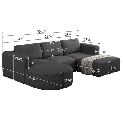 Canapé convertible modulable en U 104,32 x 70,86 cm avec méridienne, pouf et éponge compressée pour le salon